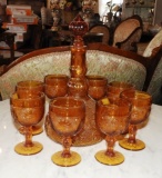 Amber Tiara decanter w/ 8 glasses