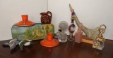 Box of various collectibles including Czech candle