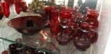 Approx. 12 pcs ruby red bowls, vases, more