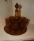 Amber tiara decanter w/ 8 glasses & under plate