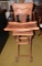 Early oak high chair w/ rollers, flip up tray