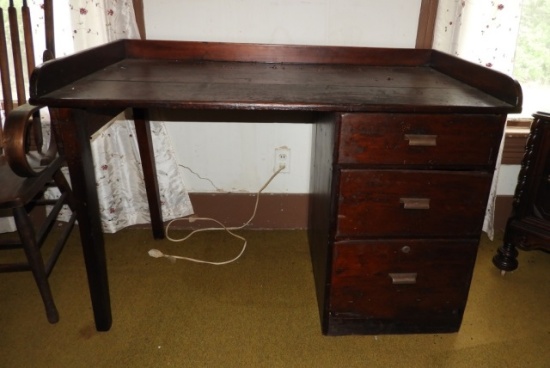 Primitive wooden desk w/ 3 drawers, 33"Tx48"Wx27"D