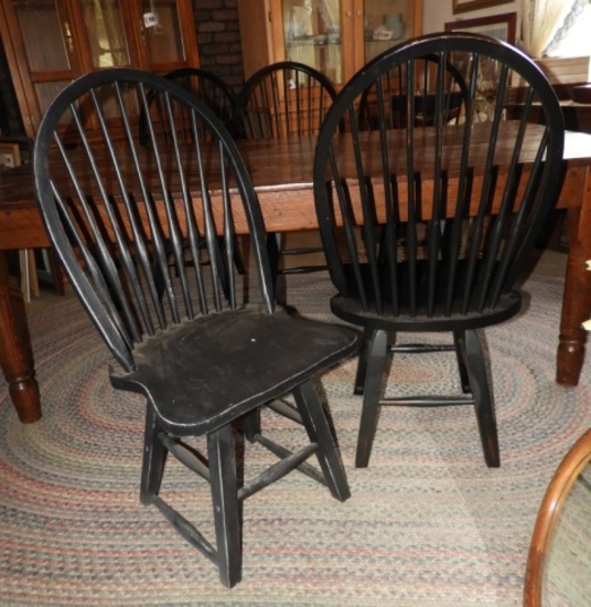 6 matching black spindle back chairs