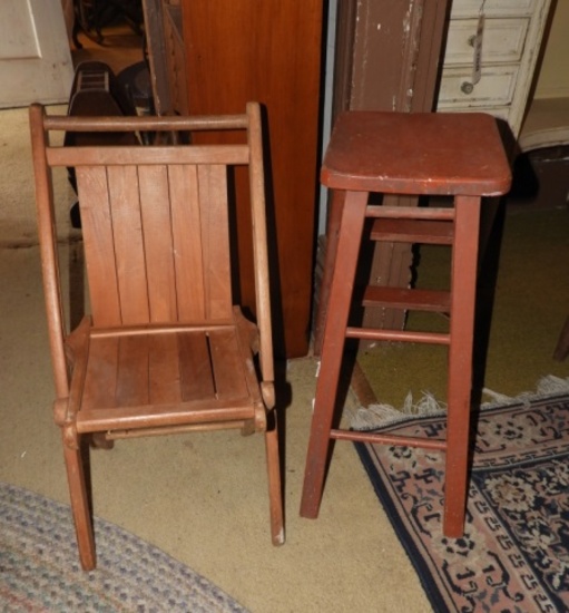 Primitive wooden folding step stool & wooden reviv
