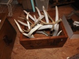 Collectible wooden box w/ real & simulated antlers