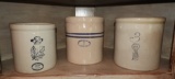 3 pcs - 3 gal. blue ribbon crock, Marshal Pottery