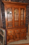 Wood china cabinet w/ 3 glass doors, lower storage