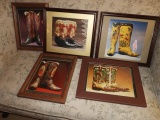 5 framed boot prints, all 16