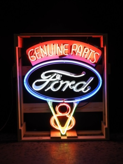 Ford Genuine Parts & V-8, new, 30”T x 27”W