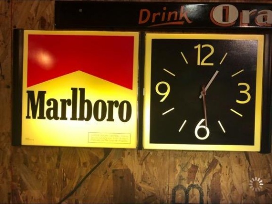 Marlboro clock, lighted, working, 26"x11 1/2"