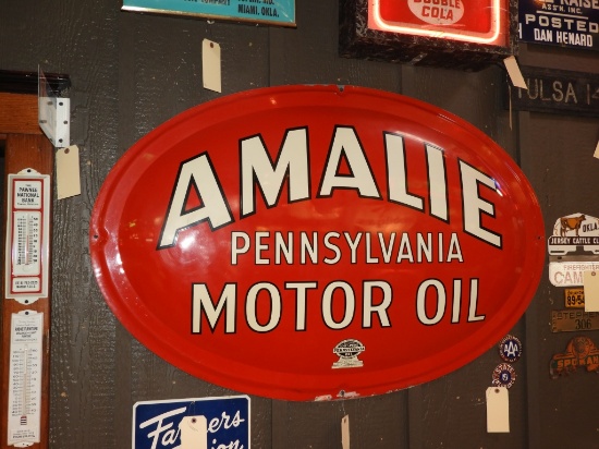 Amalie Pennsylvania Motor Oil bubble tin sign, 54"