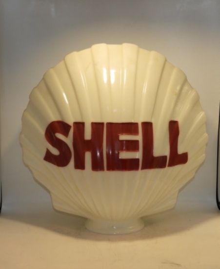 Shell clam, glass w/ fired on letters