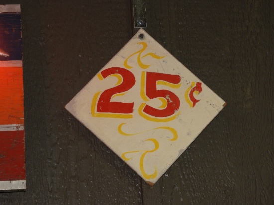 Carnival 25 cent wooden sign, 14"x14"