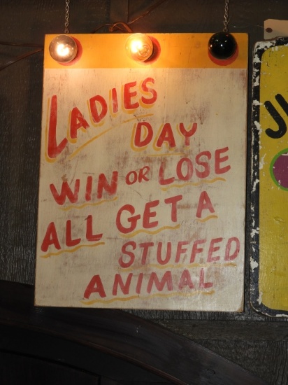 Carnival Ladies Day wooden sign w/ colored lights,