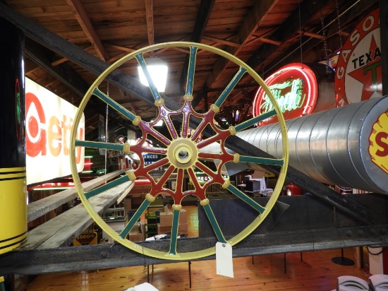 Cast iron circus wagon wheel, restored, 33"