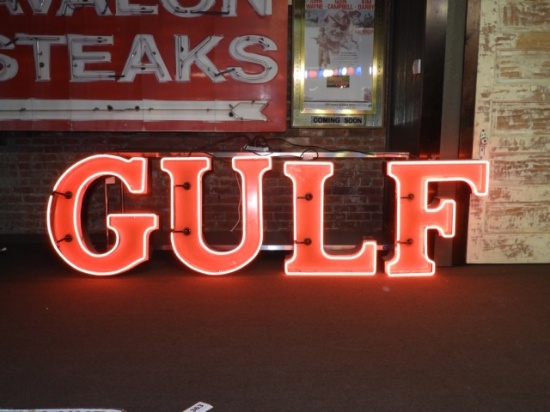 Gulf neon sign, individual letters