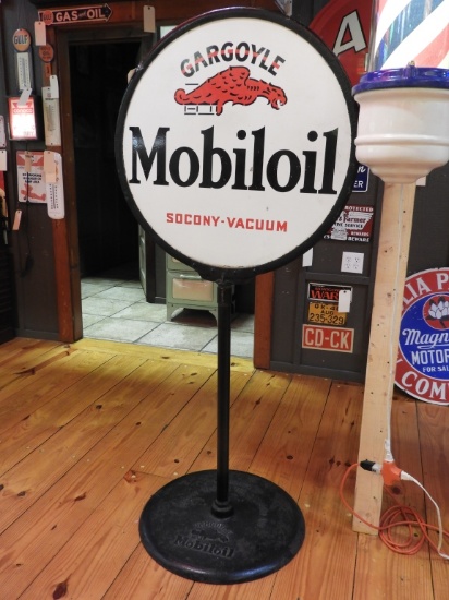 Mobil Oil lollipop curb sign w/ gargoyle
