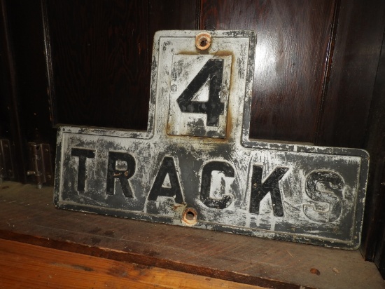 Cast iron railroad sign "Four Tracks", 27"x17"