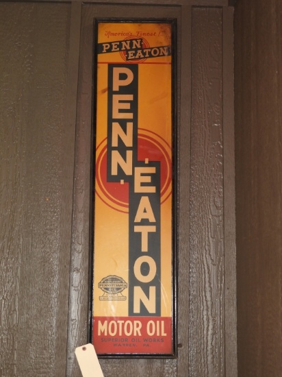 Penn Eaton Motor Oil sign, SST, framed in wood
