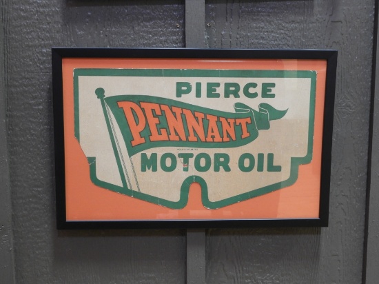 Framed Pierce Pennant Motor Oil cardboard sign