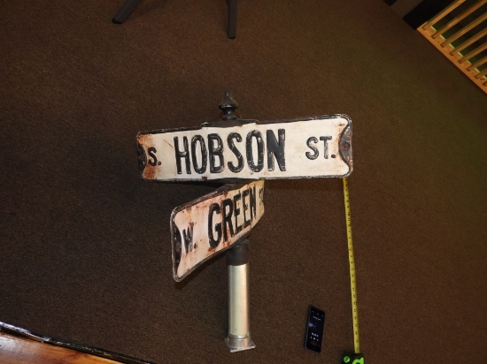 Double street sign, 24"x6" S. Hobson St., W. Green