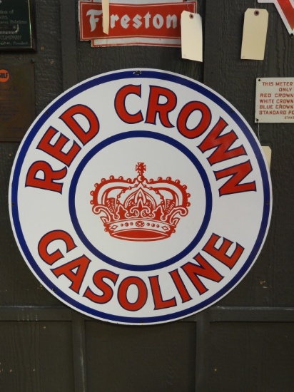 Decorator Red Crown Gasoline sign, DSP, 30" round