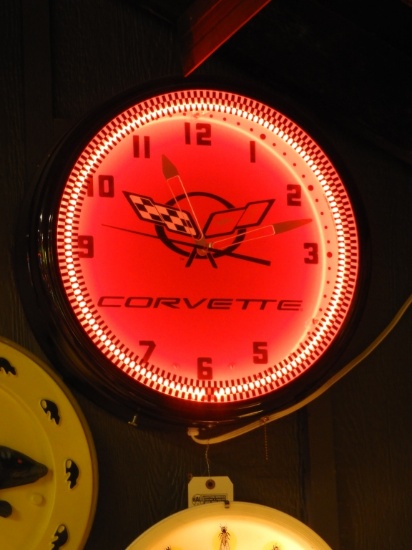 Modern Corvette neon clock, 20" round