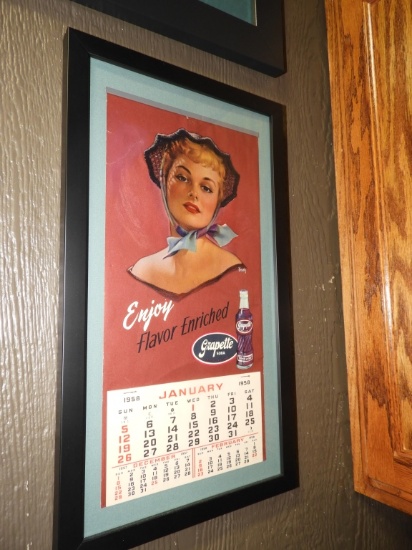 1958 Advertising Calendar, framed, 12"x16"