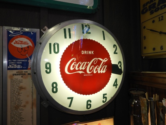 Drink Coca-Cola clock, aluminum case, 21" round