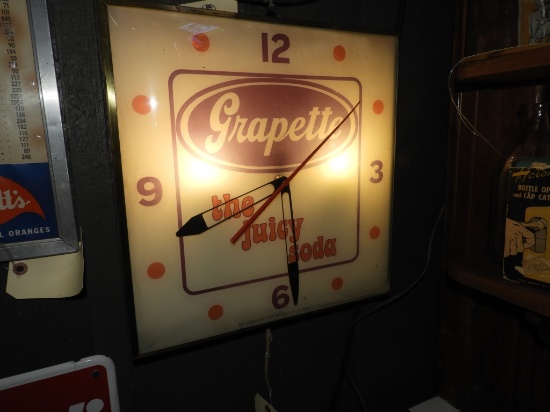 Grapette "A Juicy Soda" light up clock, 15"x15"