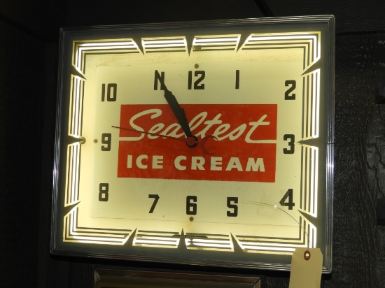 Seal Test ice cream neon clock, 18"x16"