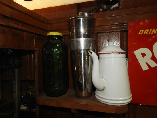 Granite coffee pot, water & juice jar, mixing bowl