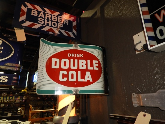 NOS Drink Double Cola rotating flange sign w/ brac