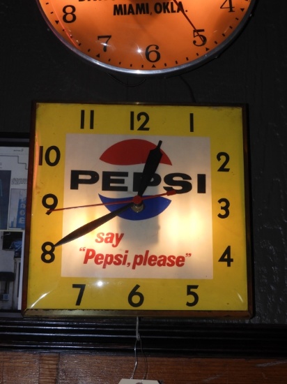 Pepsi "Say Pepsi Please" square light up clock, 15