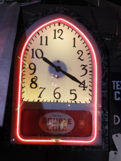 Early Double Cola advertising clock w/ metal case,