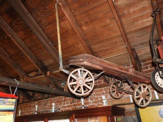 Primitive wooden flatbed wagon w/ wooden wheels