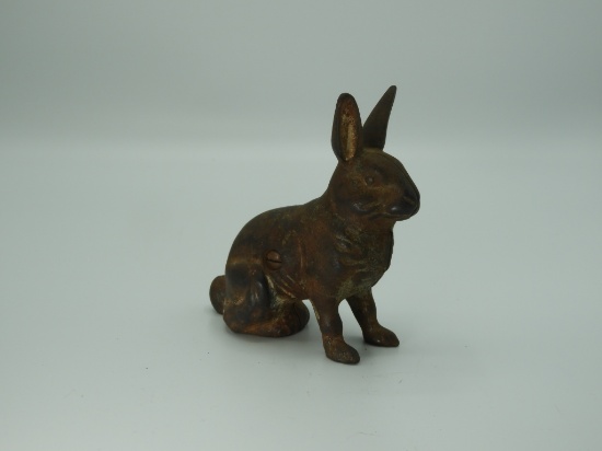 Cast iron bunny rabbit bank, 5"Wx5"T