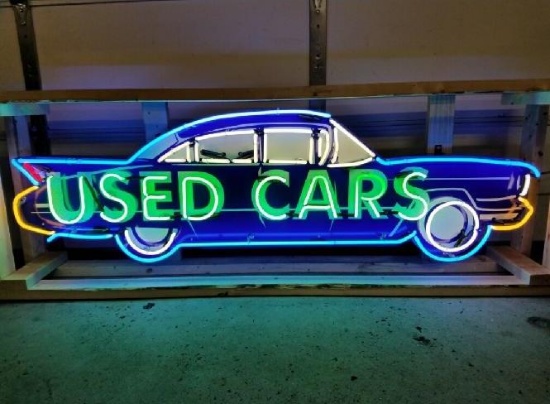 USED CARS tin neon sign, 24 x 72in