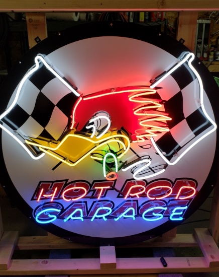 Hot Rod Garage tin neon sign, 48x48in   