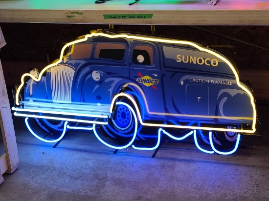 Sunoco tanker truck tin neon sign, 36in
