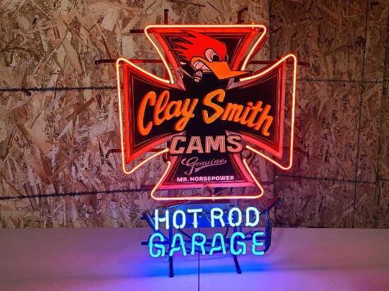 Hot Rod Garage tin neon sign, 30 in.