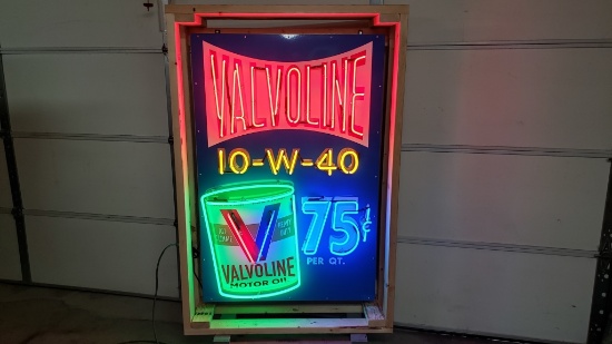 Valvoline tin neon sign, with flasher, 36x55in   