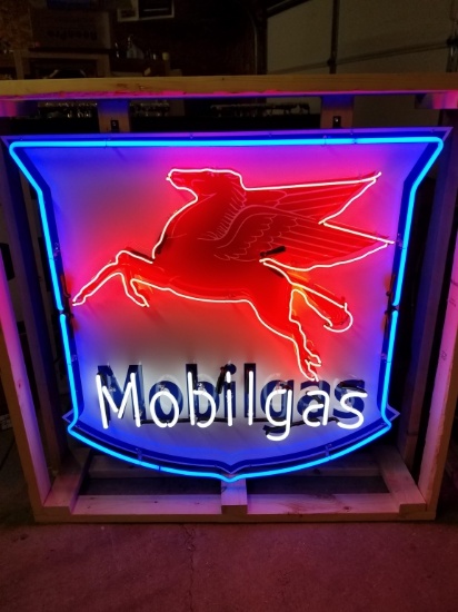Mobilgas tin neon sign, with flasher, 48x48in   