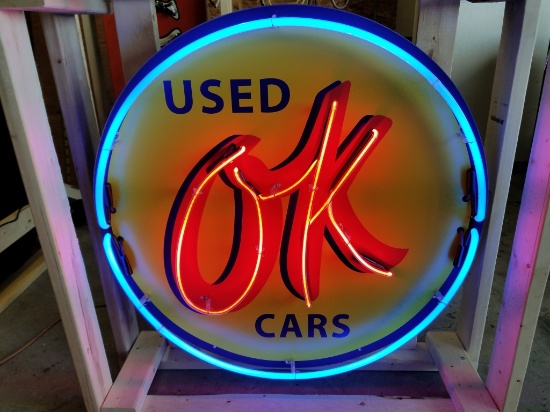 OK used cars tin neon sign, 36in