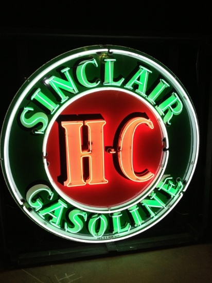 Sinclair H-C tin neon sign, 48in, with flasher