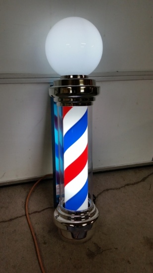 Barber pole, lights and spins, 32in