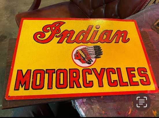 Indian Motorcycles metal sign, 11 1/4"x17"
