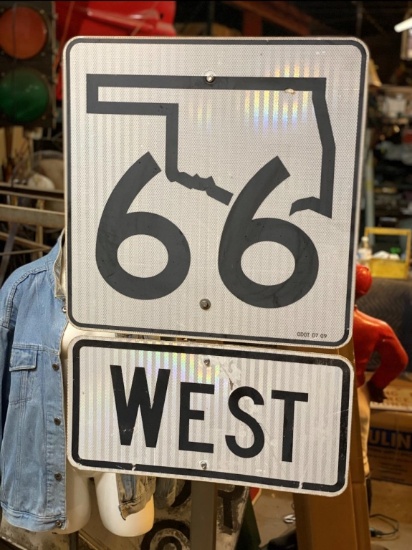 Route 66 West sign mounted on post 68Tx24Wx18.5D