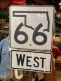 Route 66 West sign mounted on post 68Tx24Wx18.5D