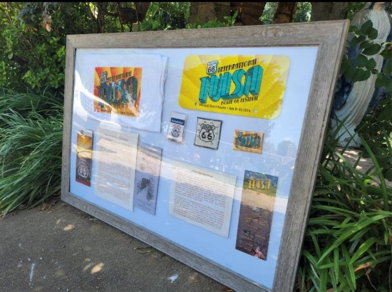 Framed memorabilia collage, Tulsa Oil Capital info